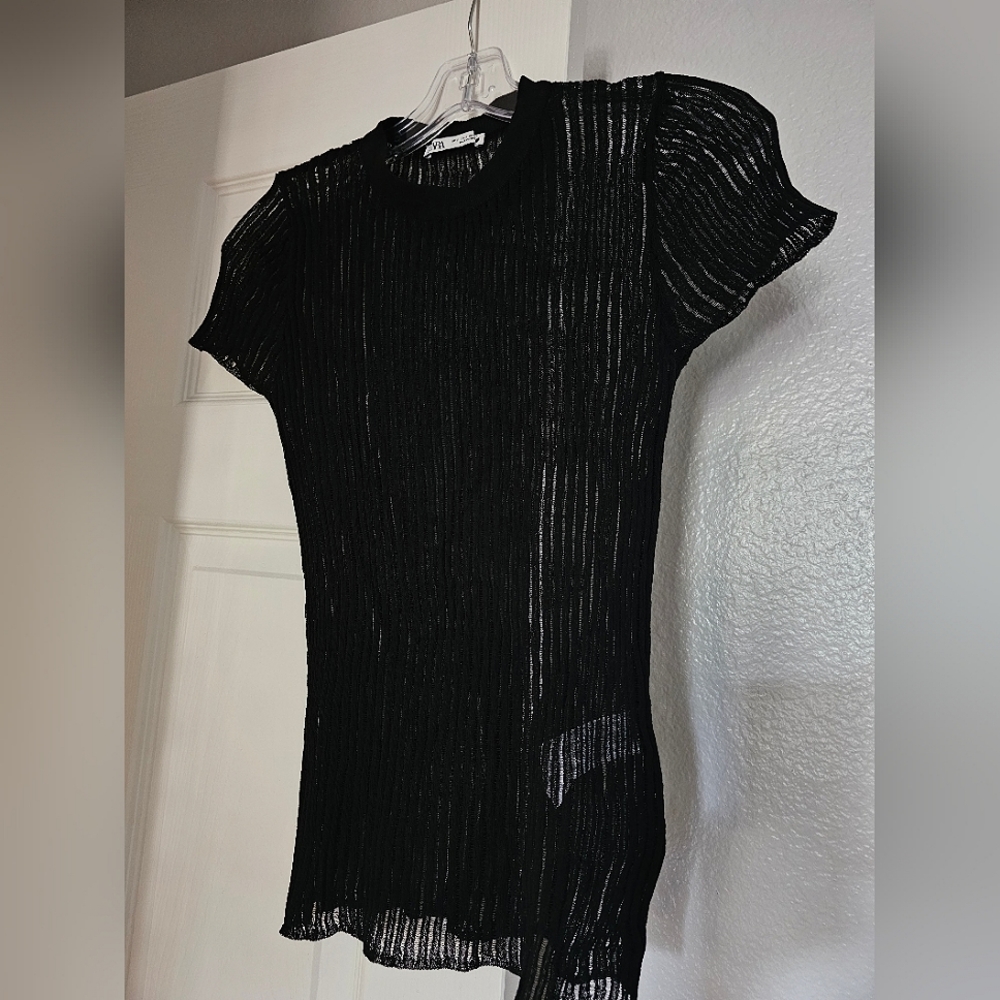 ZARA Black Semi Sheer Top